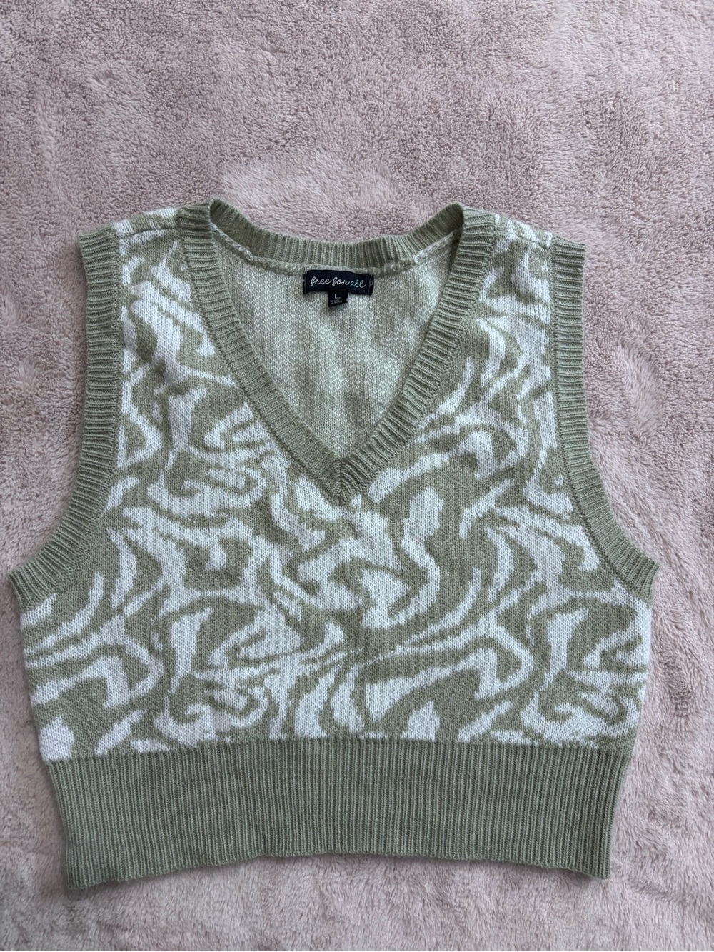 Free People Sage Green & Cream V-Neck Sweater Vest